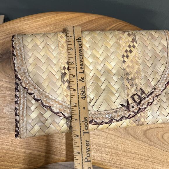 Vintage Clutch Straw Raffia Embroidered Boho Beach Purse - Picture 7 of 7